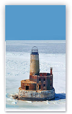 Aerial Photograph of the Old Waugoshance Point Lighthouse in Winter